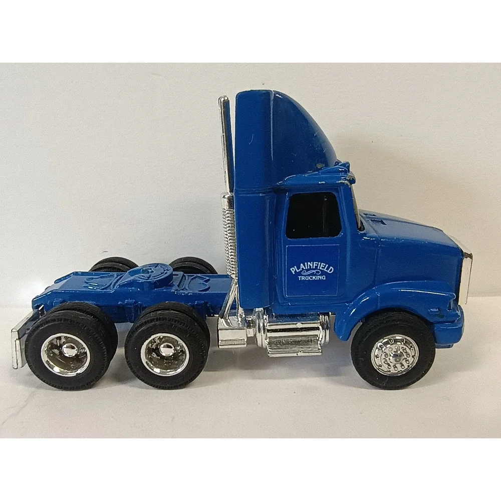 Vtg Ertl Blue Volvo Semi Truck Plainfield Trucking Lowboy Trailer Diecast